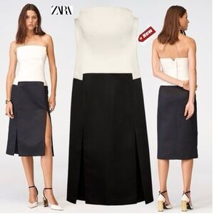 Zara studio collection limited edition contrast corset style dress black ivory M